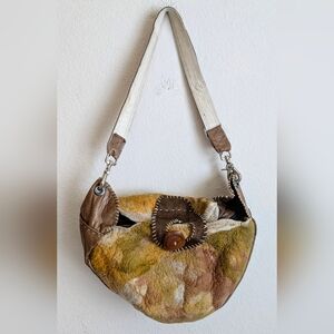 URBAN GYPSY Christina Hankins Artist Boiled Wool Tan Leather Boho Hobo Purse